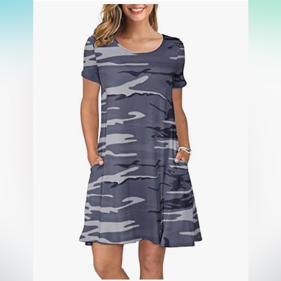 Korsis Dresses & Skirts - Large Korsis tee shirt dress T-shirt pockets swingy a-line black gray camo print
